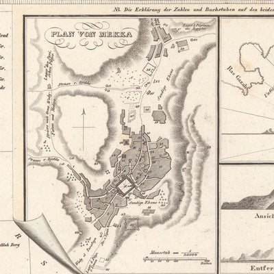 Ancienne carte rare de la péninsule arabique par Perthes, 1835 : Première carte de Dubaï, du Koweït, d'Abou Dabi ; La Mecque, mer Rouge 