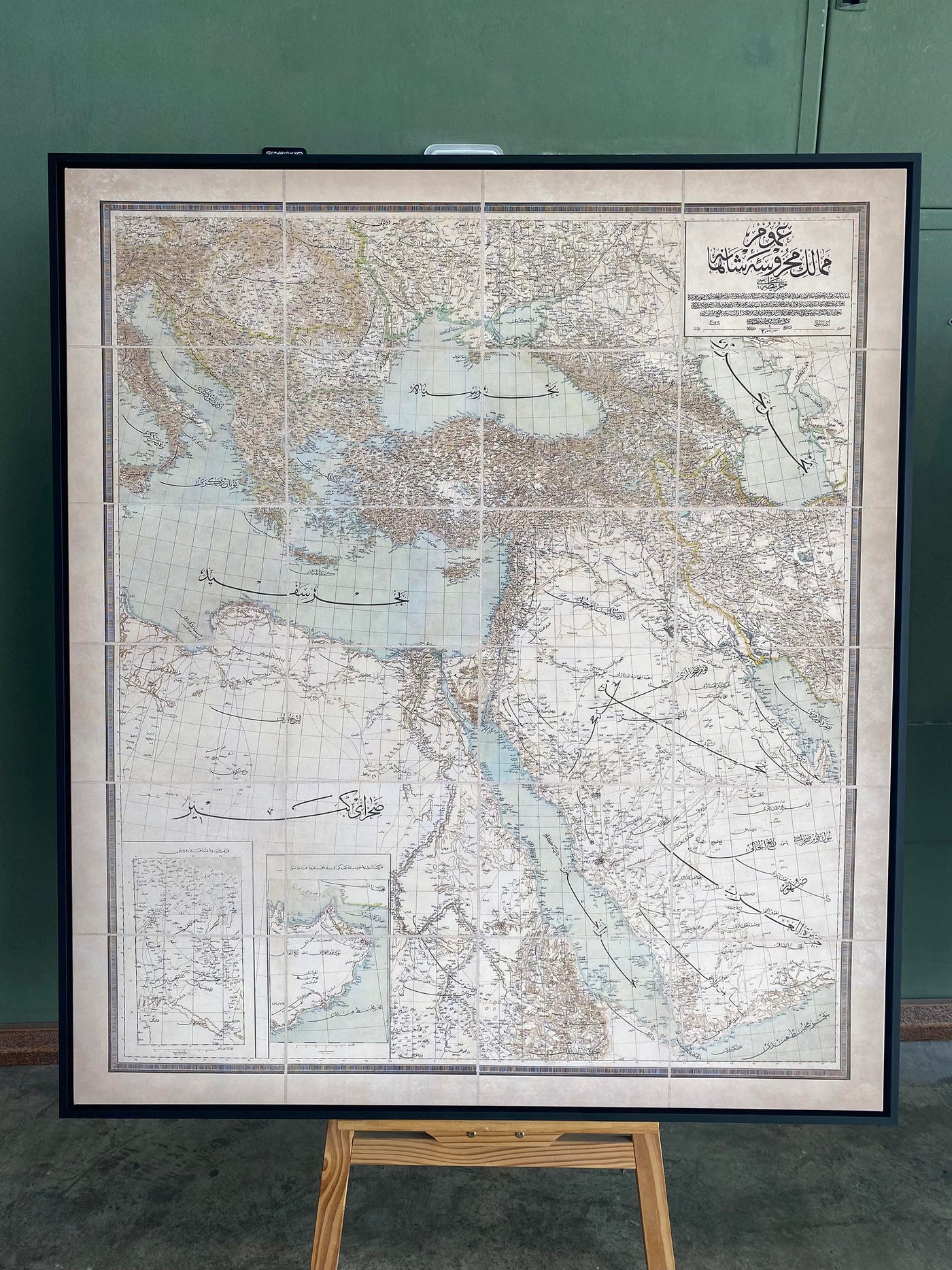 Mapa antiguo de Oriente Medio en el guión árabe, 1890 - Imperio otomano, Balcanes, Península árabe, Mar Negro