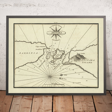 Alte Karten zwischen Asinara und Sardinien Nautische Karte von Heather, 1802: Kap Azinara, Castelsardo, Secca di Mezzo 