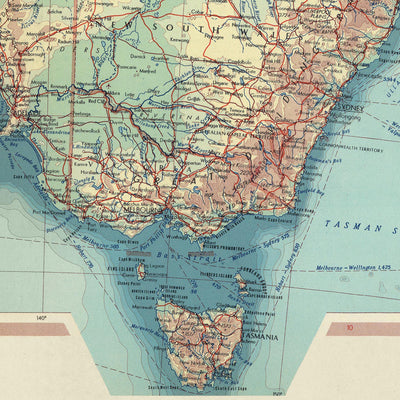 Mapa antiguo de Australia, 1967: Atlas político y físico de estados y territorios 