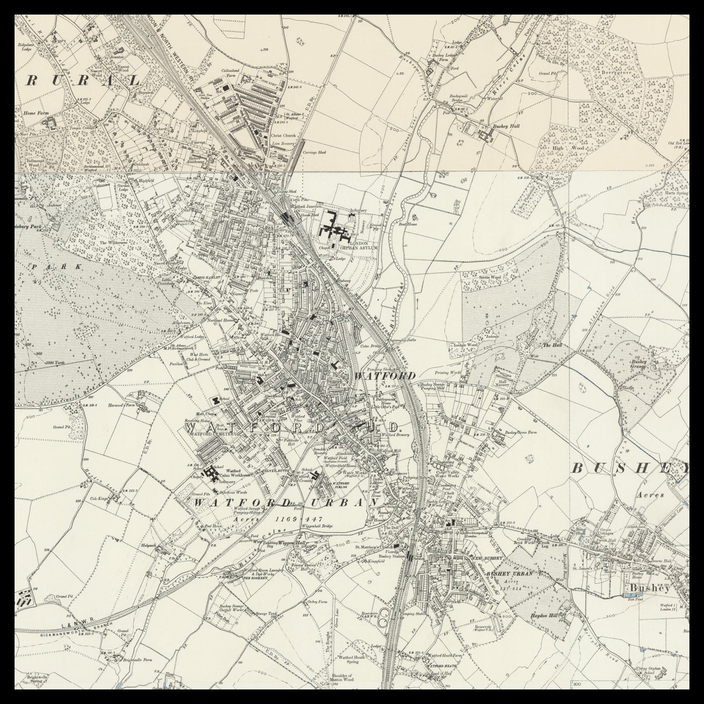 Personalised Old Map of Watford