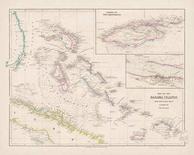 Old Map of The Bahamas by Arrowsmith, 1858: Nassau, New Providence, Channels, Banks, Coastlines