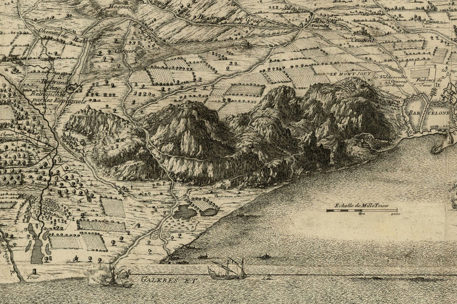 Sitio francés de Barcelona por Beaulieu, 1697: Montjuïc, Fuerzas Navales, Campamentos Franceses 