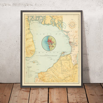 Alte Karte der Bucht von Manila von Hoen & Co, 1899: Cavite, Corregidor, Manila, Pasig-Fluss, Spanische Kolonialzeit 