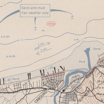 Mapa militar antiguo de Normandía realizado por la OSS en 1943: Vierville, Arromanches, Ouistreham, planificación del Día D