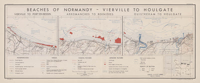 Ancienne carte militaire de la Normandie par OSS, 1943 : Vierville, Arromanches, Ouistreham, préparation du jour J