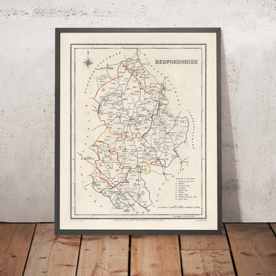 Old Map of Bedfordshire by Samuel Lewis, 1844: Luton, Dunstable, Leighton Buzzard, Biggleswade, Ampthill