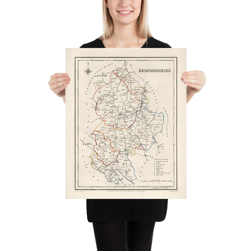 Old Map of Bedfordshire by Samuel Lewis, 1844: Luton, Dunstable, Leighton Buzzard, Biggleswade, Ampthill