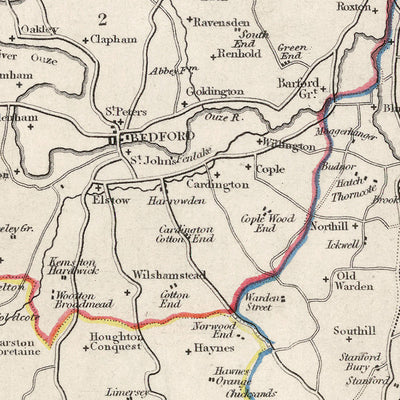 Old Map of Bedfordshire by Samuel Lewis, 1844: Luton, Dunstable, Leighton Buzzard, Biggleswade, Ampthill