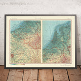 Mappa Antica del Belgio, Lussemburgo e Paesi Bassi, 1967: Confini, Paesaggio Fisico, Grandi Città, Fiumi, Catene Montuose 