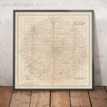 Mappa antica di Bengaluru, 1910: Città di Bangalore, Cantone, Bannerghatta, Lago Ulsoor, Serbatoio Sankey 
