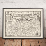 Old Monochrome Map of Berkshire 1611 by John Speed - Reading, Slough, Bracknell, Maidenhead, Henley, Eton, Windsor Castle