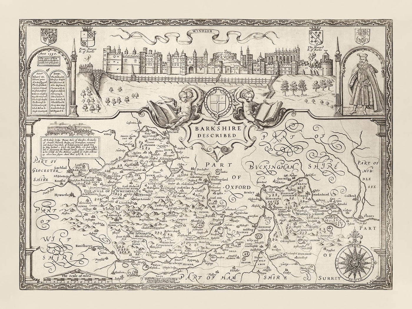 Mapa antiguo de Berkshire de Samuel Lewis, 1844: Reading, Windsor, Newbury, Abingdon y Henley-on-Thames
