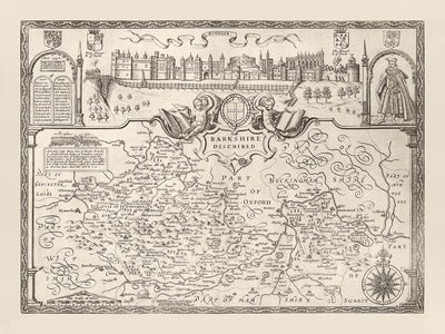 Mapa antiguo de Berkshire de Samuel Lewis, 1844: Reading, Windsor, Newbury, Abingdon y Henley-on-Thames