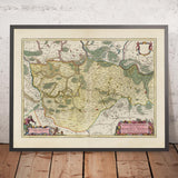 Antica mappa di Berlino-Brandenburg di Joan Blaeu, 1665: Berlino, Potsdam, Cottbus, Francoforte sull'Oder e Brandeburgo sull'Havel, con il fiume Sprea, Havel e la Svizzera di Märkische 