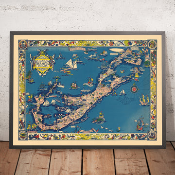Mappa Pittorica Antica delle Bermuda di Shurtleff, 1930: Hamilton, St. George&