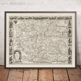 Vecchia mappa monocromatica della Boemia di Speed, 1626: Repubblica Ceca, Praga, Fiumi, Illustrazioni 