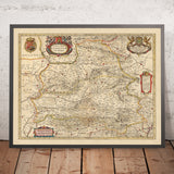 Ancienne carte de l'ancienne et de la nouvelle Castille, Espagne par Visscher, 1690 : Madrid, Valence, Séville, Saragosse, Murcie