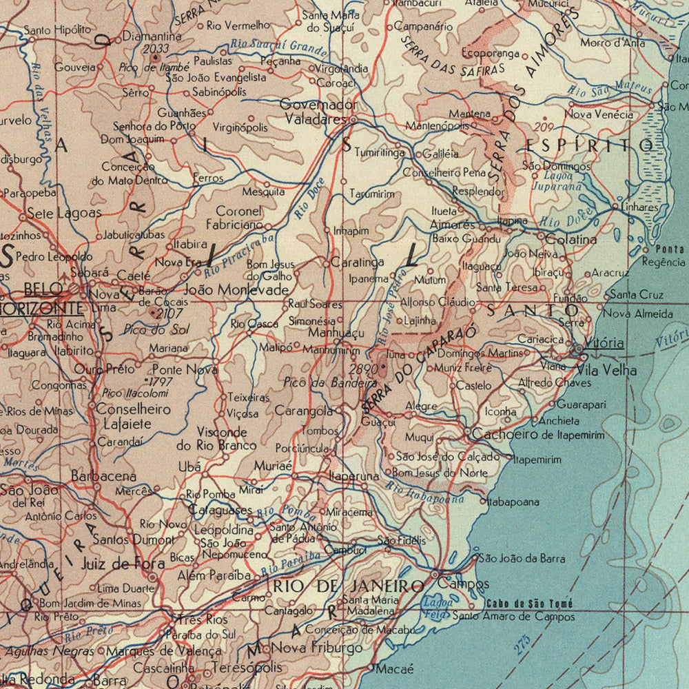 Alte Karte von Brasilien vom Topografischen Dienst der polnischen Armee, 1967: São Paulo, Rio de Janeiro, Brasília, Amazonas, Pantanal