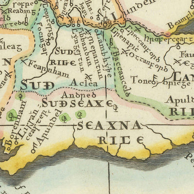 Old Map of Saxon Kingdoms and Counties in England & Wales by Morden, 1695: Wessex, Mercia, York