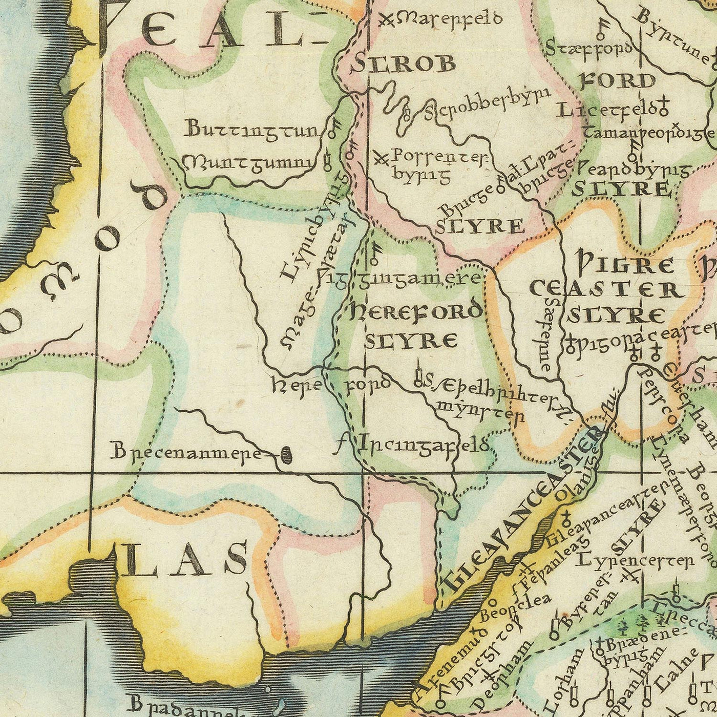 Old Map of Saxon Kingdoms and Counties in England & Wales by Morden, 1695: Wessex, Mercia, York