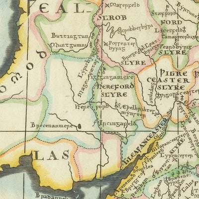 Old Map of Saxon Kingdoms and Counties in England & Wales by Morden, 1695: Wessex, Mercia, York