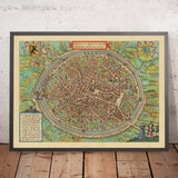 Ancienne carte à vol d'oiseau de Bruges par Braun, 1572 : beffroi, cathédrale Saint-Salvateur, église Notre-Dame