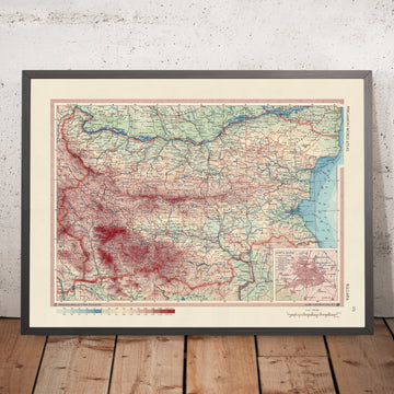 Vecchia mappa della Bulgaria, 1967: Sofia, rappresentazione politica e fisica dettagliata, montagne, fiumi e pianure 