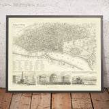 Old Map of Calcutta (Kolkata), 1840: Fort William, Government House, Esplanade Row, Maidan, Howrah Bridge