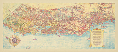 Mapa ilustrado antiguo de California, realizado por De Foy en 1938: Los Ángeles, San Francisco, secuoyas, viñedos y un chino Clipper