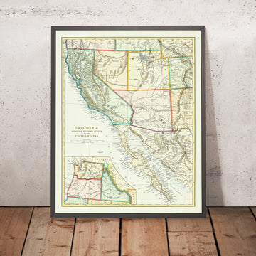 Alte Karte von Kalifornien, Arizona, Nevada, Utah usw. im Jahr 1868: San Francisco, Tal des Todes, Sierra Nevada, Colorado River, Mormonen in Utah 