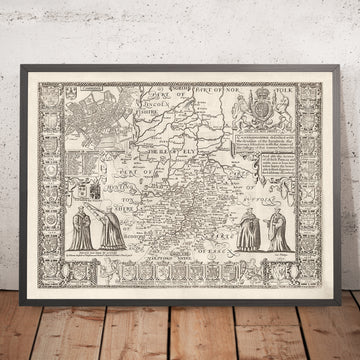 Alte Karte von Cambridgeshire, 1611 von John Speed - Cambridge, Peterborough, Wisbech 