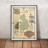 Alter bildlicher Stadtplan von Cambridgeshire von Clegg, 1947: Cambridge, Ely, Zweiter Weltkrieg, King's College, Bistum Ely 