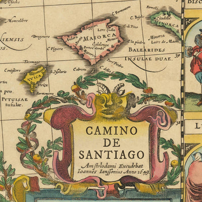 Old Camino de Santiago Route Map by The Unique Maps Co & Jansson: Spain, Portugal, Pyrenees, Camino Francés