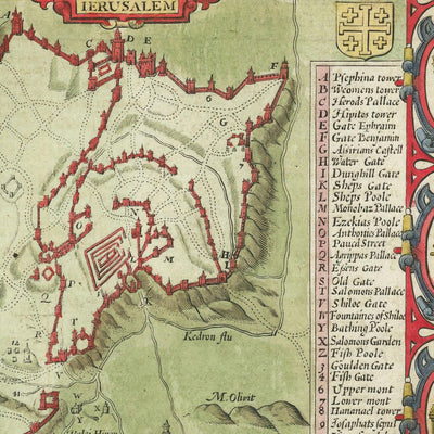 Ancienne carte de Canaan (Terre Sainte) par John Speed, 1611 : Jérusalem, Bethléem, Nazareth, Samarie, Jéricho