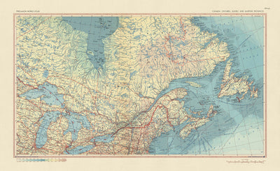 Alte Karte von Kanada vom polnischen Topographiedienst der Armee, 1967: Ontario, Quebec, maritime Provinzen, detaillierter politischer und physischer Stil, historische Ära der 1960er Jahre