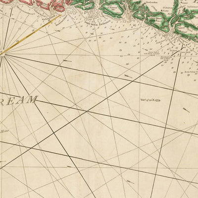 Carta náutica antigua de las Carolinas costeras, Georgia y el este de Florida, realizada por Heather en 1799: Savannah, Charleston, corriente del Golfo