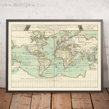 Mappa del Mondo Antico Spedizione e Commercio di Du Val, 1677: Indie Occidentali e Indie Orientali, Isola della California, Antartide Mitico, 