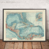 Old Map of Central America and the West Indies, 1967: Panama Canal, Florida Peninsula, Caribbean Sea & Islands