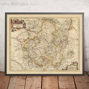 Mappa antica di Champagne e Brie, Francia di Nicolaes Visscher II, 1690: Reims, Digione, Metz, Nancy, Parco Forestale Orientale 