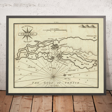 Antigua entrada al mapa náutico de Chioggia por Heather, 1802: Golfo de Venecia, río Malamocco 