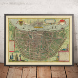 Vecchia mappa Birdseye di Colonia di Braun, 1572: Cattedrale di Colonia, fiume Reno, Altstadt, Deutz, Heumarkt 