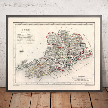 Mappa antica della Contea di Cork di Samuel Lewis, 1844: Cobh, Kinsale, Castello di Blarney, Casa Fota, Capo Mizen 