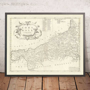 Ancienne carte de la Cornouaille par Robert Morden, 1722 : Truro, Falmouth, Penzance, Bodmin Moor, Land&