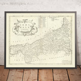 Old Map of Cornwall by Robert Morden, 1722: Truro, Falmouth, Penzance, Bodmin Moor, Land's End