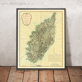 Old Map of Corsica by Laurie & Whittle, 1794: Topography, Roads, Rivers, Bays, Ajaccio, Porto-Vecchio, Bastia