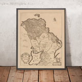 Mappa antica della Contea di Antrim di Petty, 1685: Belfast, Carrickfergus, Lisburn, Randalstown 
