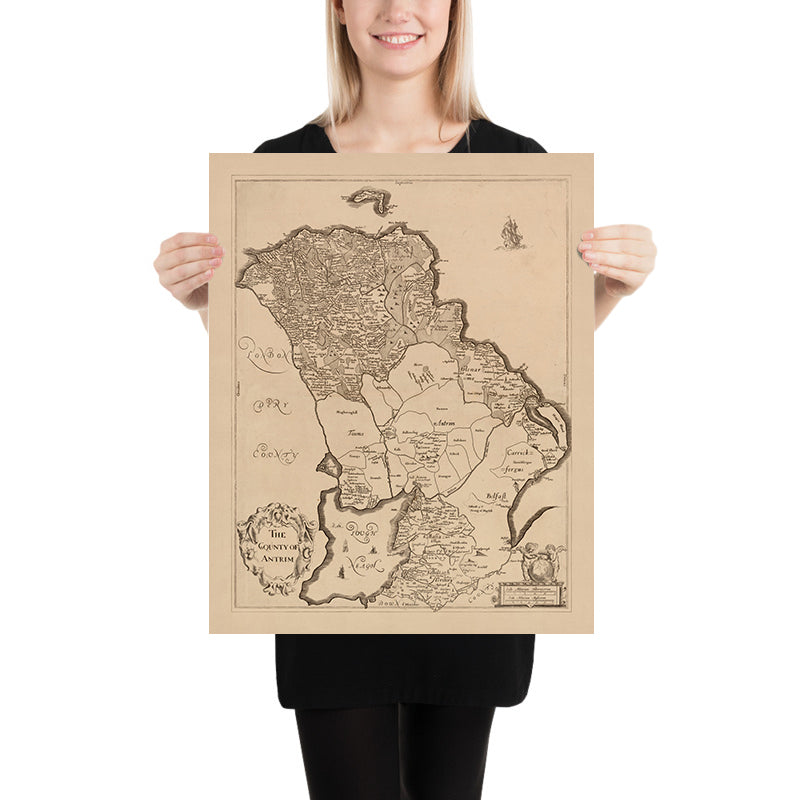 Old Map of County Antrim by Petty, 1685: Belfast, Carrickfergus, Lisburn, Randalstown