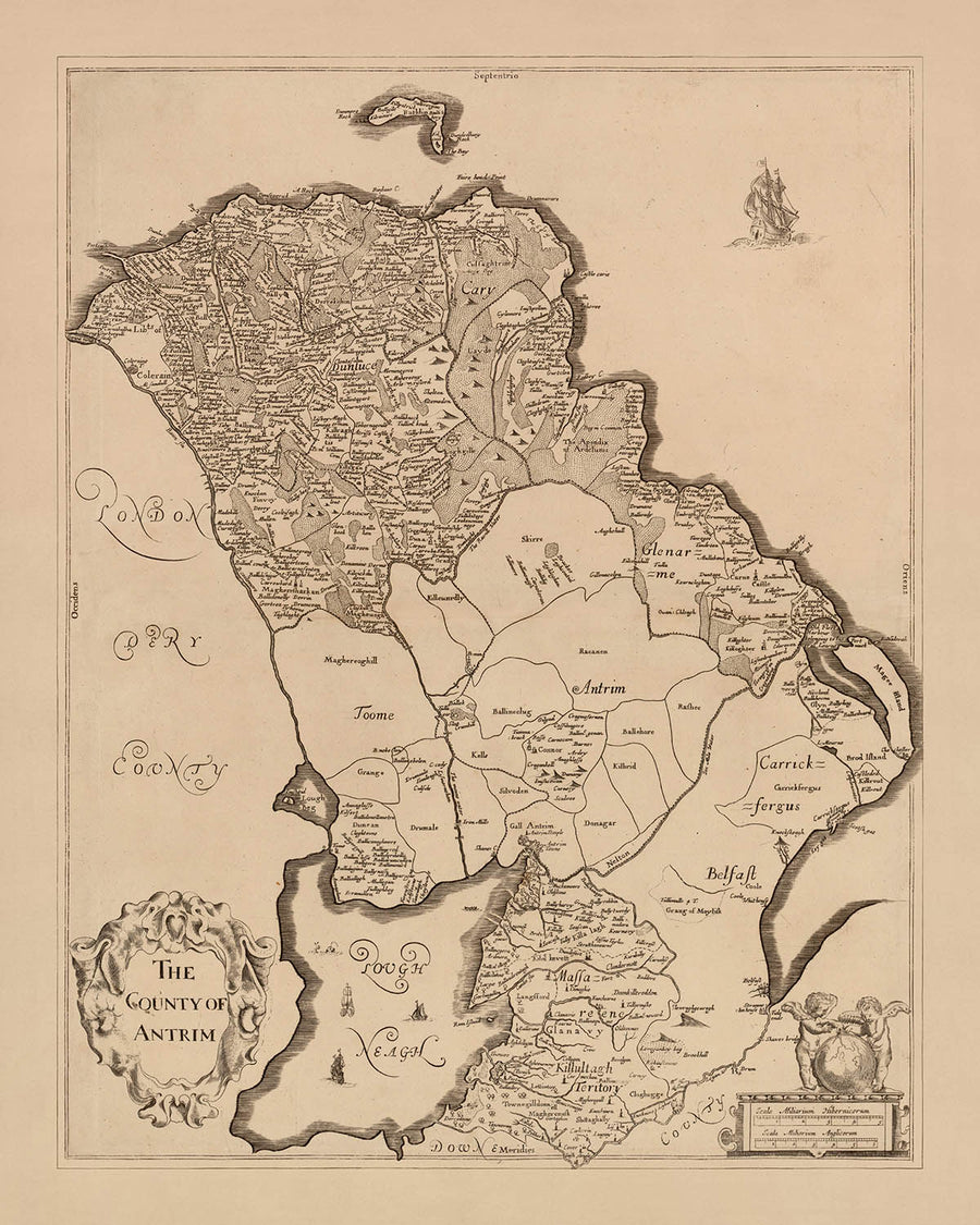 Old Map of County Antrim by Petty, 1685: Belfast, Carrickfergus, Lisburn, Randalstown