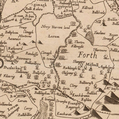 Old Map of County Carlow: Petty, 1685: Carlow, Tullow, Leighlinbridge, Hacketstown, Borris